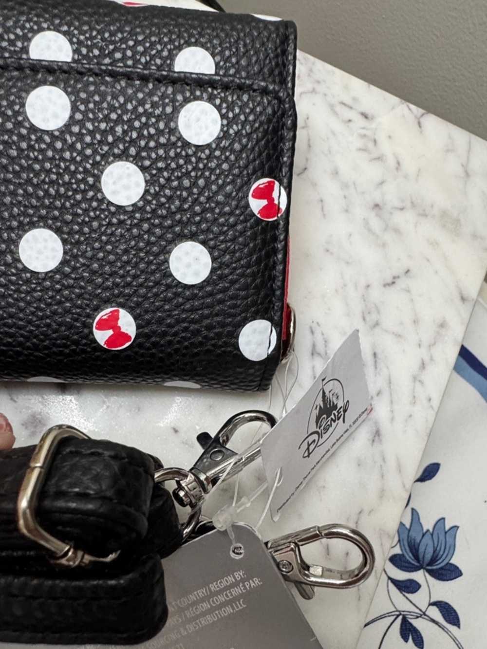 Disney Black  Polka Dot Crossbody Wallet / Wristlet with Red Accent NWT - Picture 10 of 10